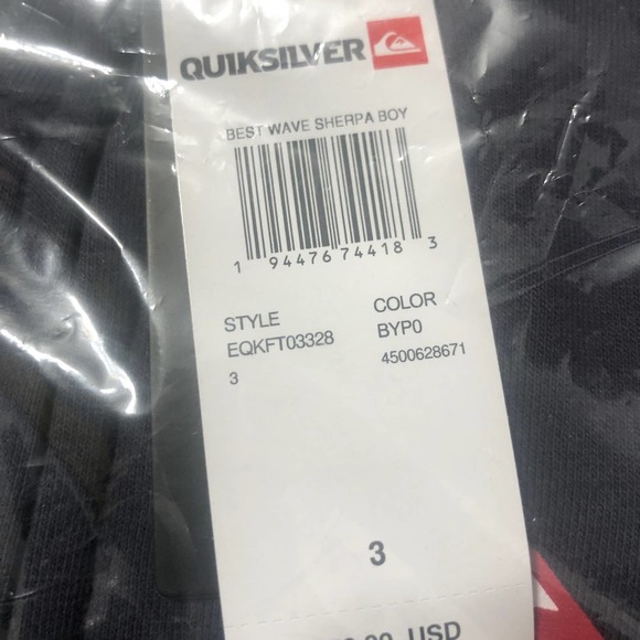 Quiksilver Toddler Black Blue Lined Full Zip Front Hoodie Sweatshirt Size 3 - Picture 5 of 5